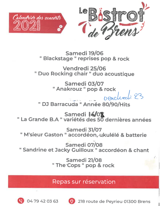 Concerts 2021 - Le Bistrot de Brens