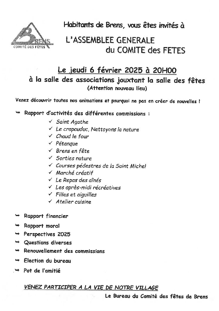 ASSEMBLÉE GÉNÉRALE DU COMITÉ DES FÊTES DE BRENS
