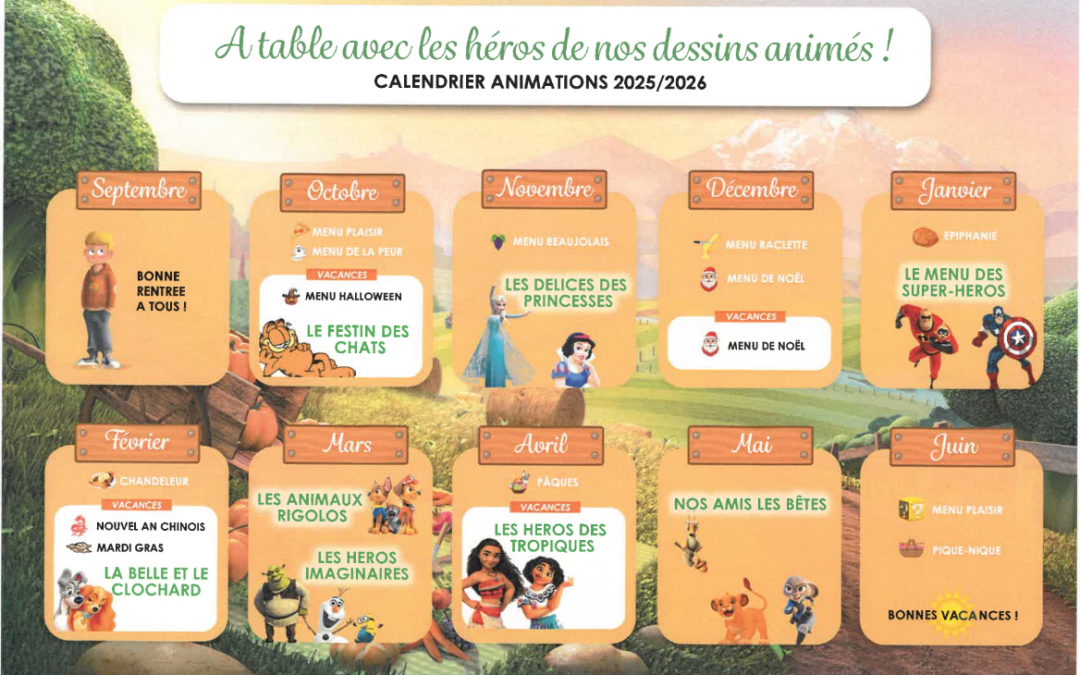 Menu cantine : Le calendrier des animations
