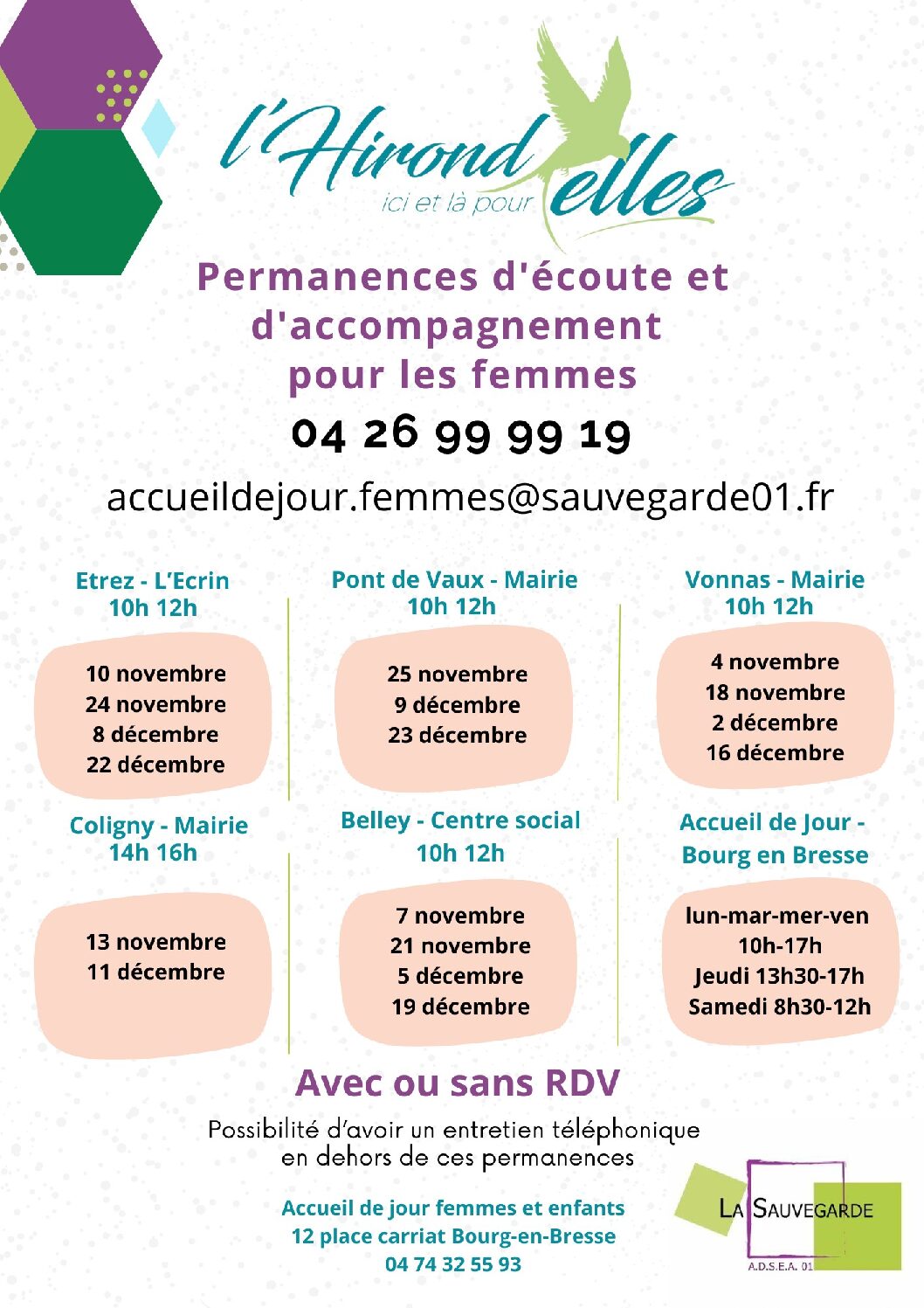 🌿 Permanences de l’Hirond’Elles à Belley – Novembre & Décembre 2025 urgence !
