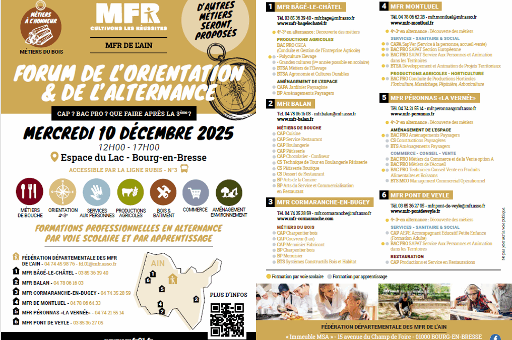 📢 FORUM DE L’ORIENTATION & DE L’ALTERNANCE – MFR DE L’AIN