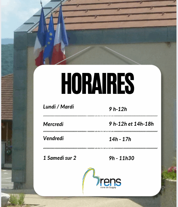 📢 Modification des horaires d’ouverture de la Mairie