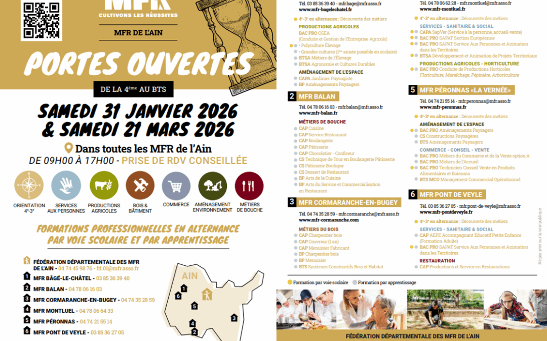 📢 JOURNÉES PORTES OUVERTES DANS LES MFR DE L&rsquo;AIN